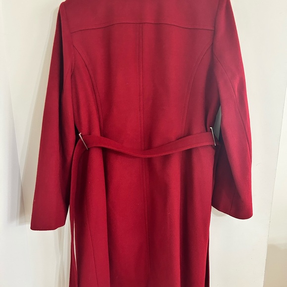 Michael Kors Women Large Red Wool/cashmere Blend Pea Coat Belted Jacket Trench - Picture 11 of 13